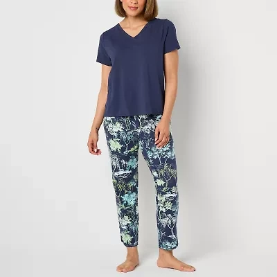 Liz Claiborne Womens V-Neck Short Sleeve 2-pc. Pajama Sets
