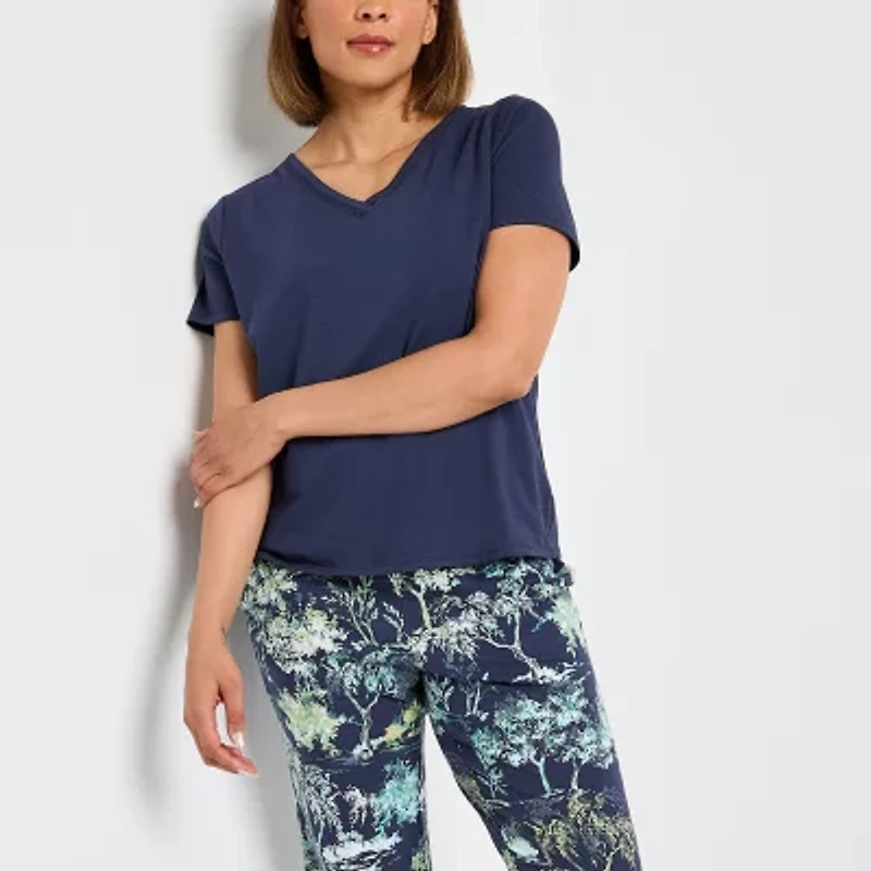 Liz Claiborne Womens V-Neck Short Sleeve 2-pc. Pajama Sets