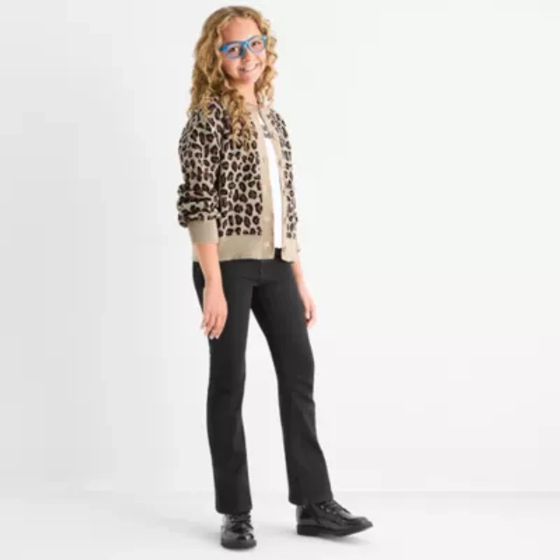Thereabouts Little & Big Kid Girls Round Neck Long Sleeve Button Striped Cardigan