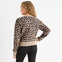 Thereabouts Little & Big Kid Girls Round Neck Long Sleeve Button Striped Cardigan