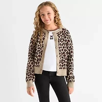 Thereabouts Little & Big Kid Girls Round Neck Long Sleeve Striped Cardigan