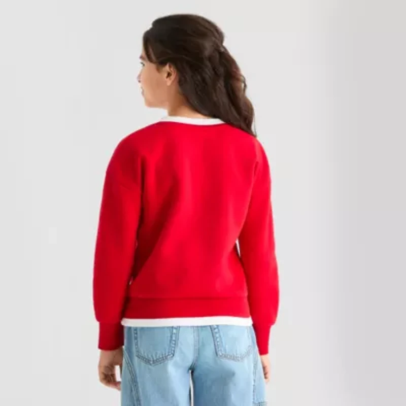 Thereabouts Little & Big Kid Girls V Neck Fleece Long Sleeve Sweatshirt