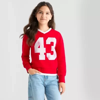 Thereabouts Little & Big Kid Girls V Neck Fleece Long Sleeve Sweatshirt