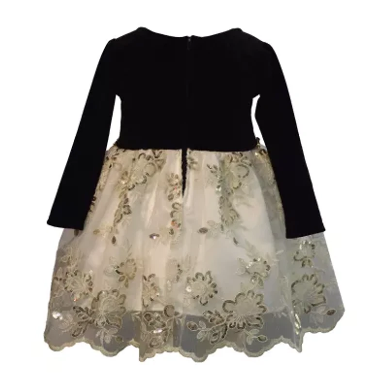 Bonnie Jean Baby Girls Long Sleeve Velvet A-Line Dress