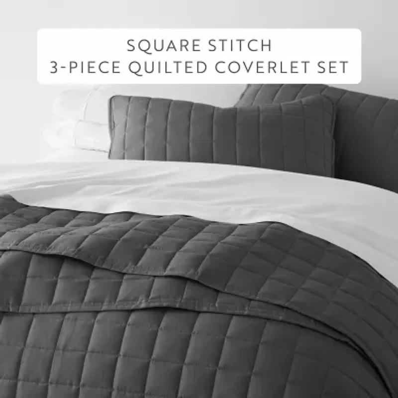 Casual Comfort Premium Ultra Soft Square Pattern Quilted Coverlet Set
