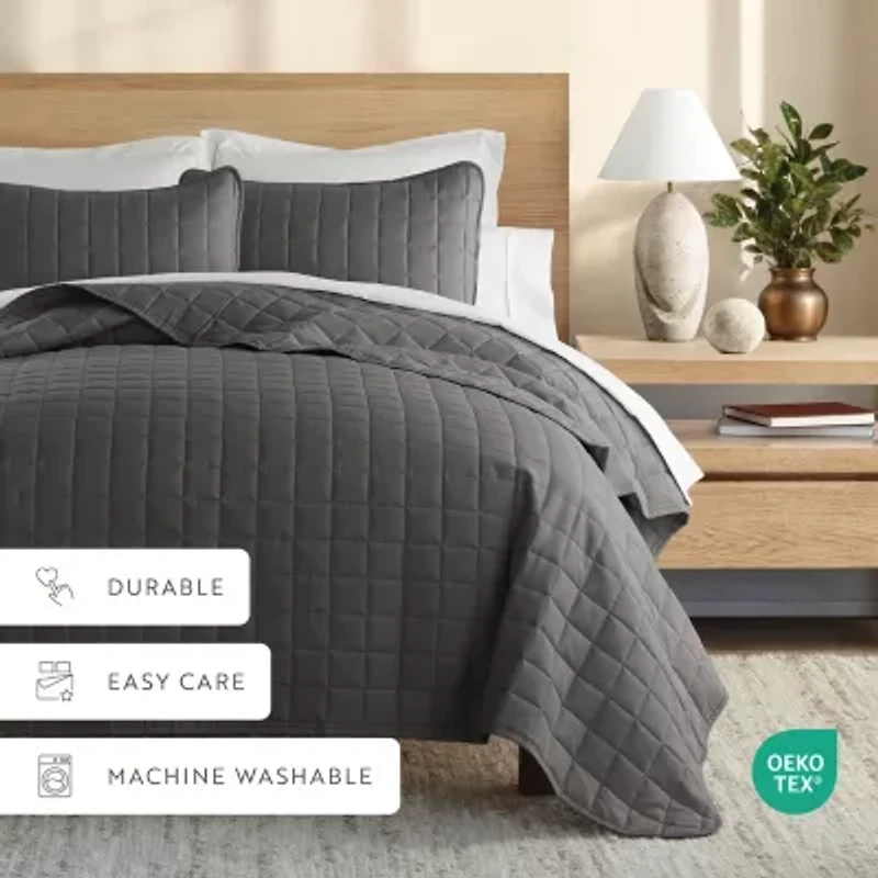 Casual Comfort Premium Ultra Soft Square Pattern Quilted Coverlet Set