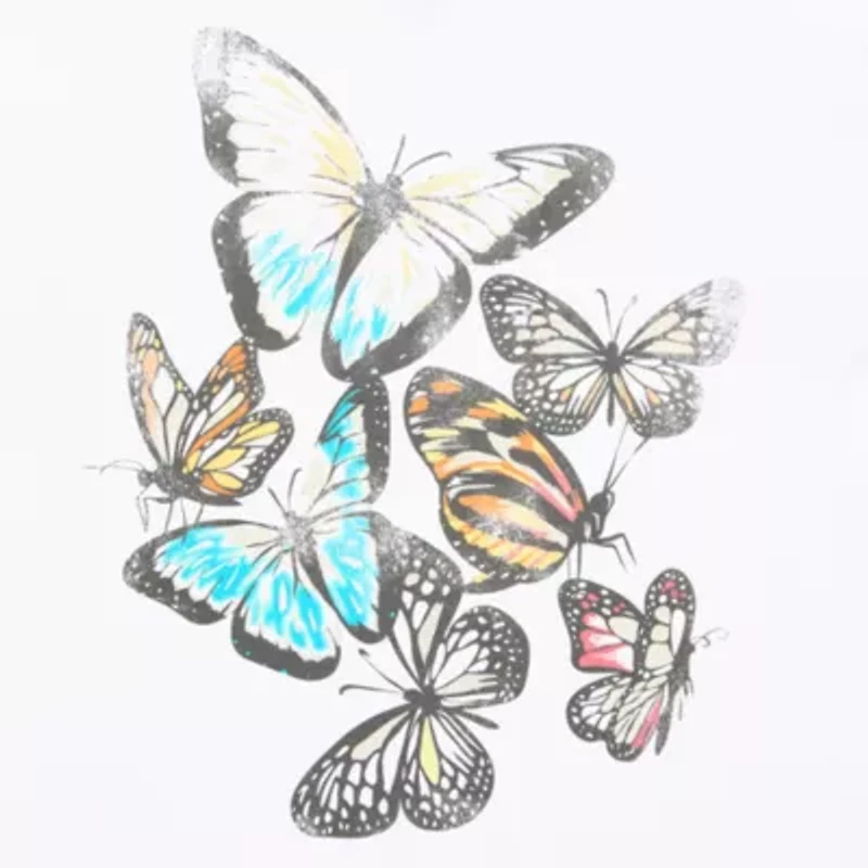 New World Butterfly Tee Womens Juniors Crew Neck Short Sleeve Oversized Graphic T-Shirt