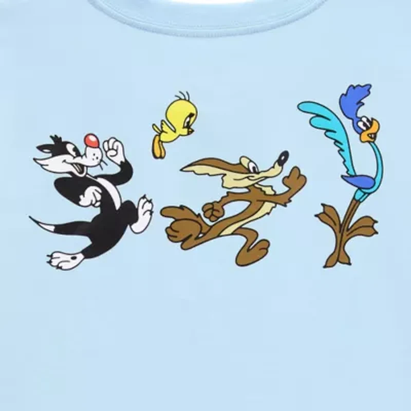 Looney Toons Baby Tee Womens Juniors Crew Neck Short Sleeve Fitted Tunes Graphic T-Shirt