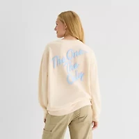 Mickey Crew Fleece Womens Juniors Neck Long Sleeve Embroidered Mouse Sweatshirt