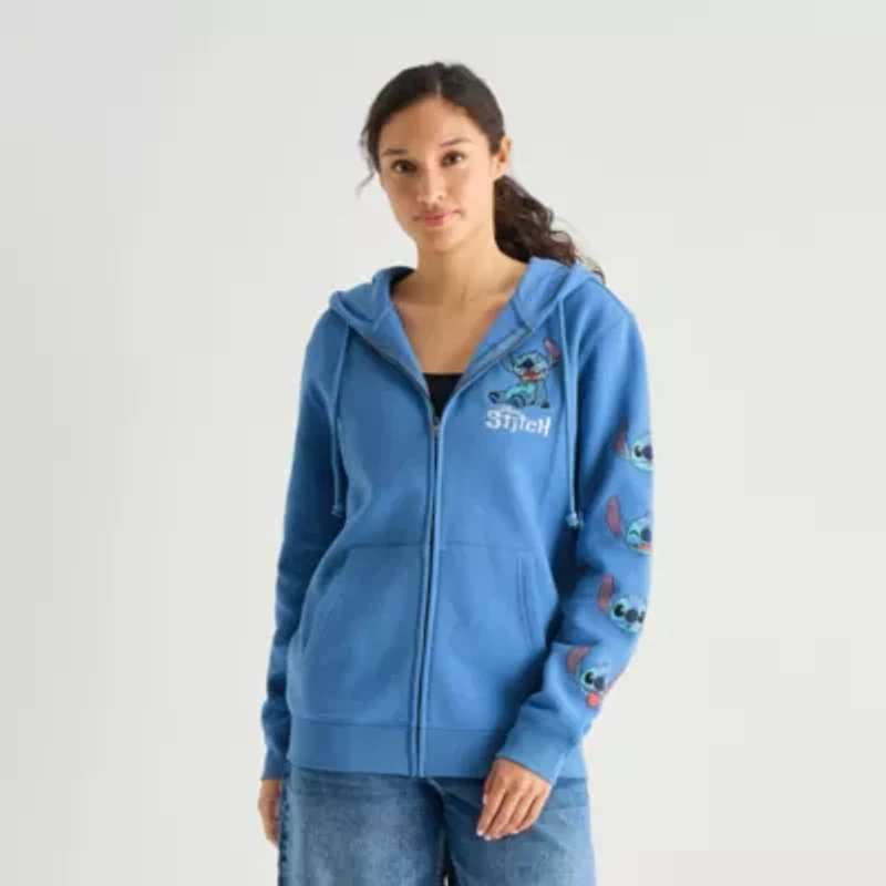 Stitch Cosplay Full Zip Womens Juniors Long Sleeve Embroidered Zipper Hoodie