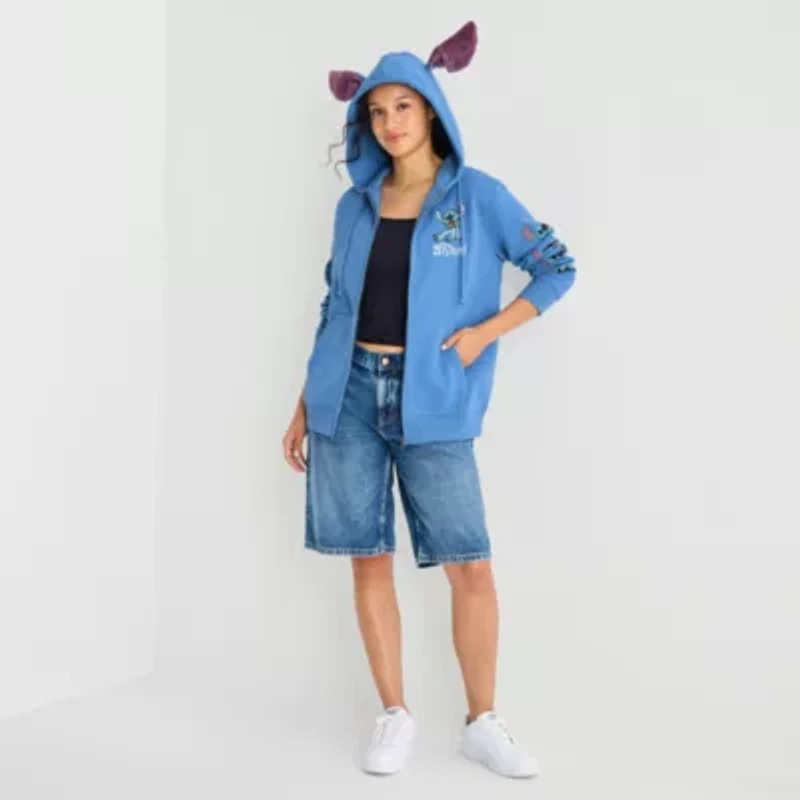 Stitch Cosplay Full Zip Womens Juniors Long Sleeve Embroidered Zipper Hoodie