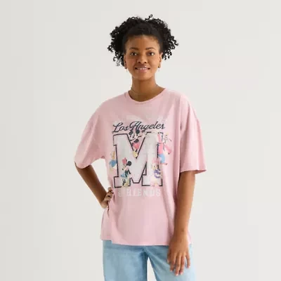 Womens Juniors Crew Neck Short Sleeve Oversized Mickey Mouse Graphic T-Shirt