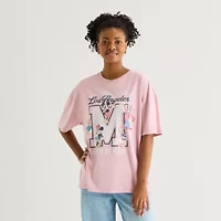 Womens Juniors Crew Neck Short Sleeve Oversized Mickey Mouse Graphic T-Shirt