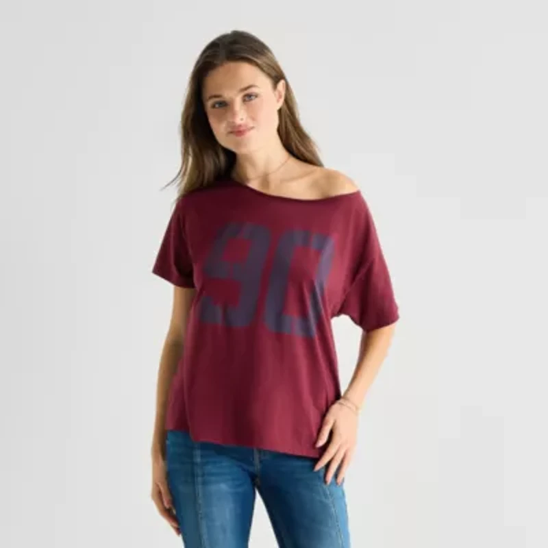 Arizona Womens Juniors Crew Neck Short Sleeve Regular Fit Graphic T-Shirt