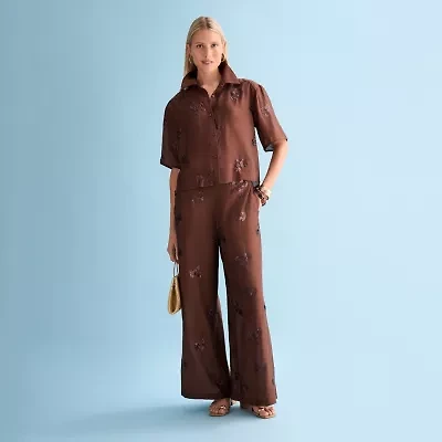 Worthington Womens Drop Shoulder Long Sleeve Regular Fit Button-Down Shirt
