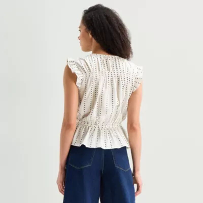 a.n.a Womens Split Tie Neck Sleeveless Peplum Top