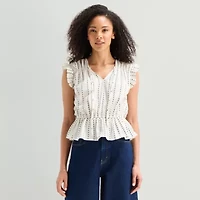 a.n.a Womens Split Tie Neck Sleeveless Peplum Top