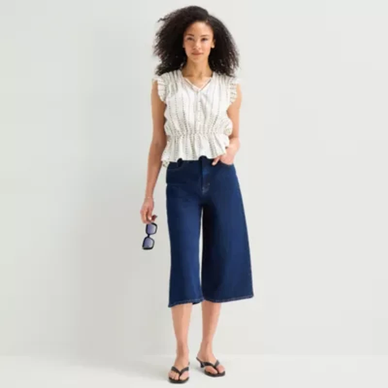 a.n.a Womens Split Tie Neck Sleeveless Peplum Top