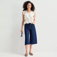 a.n.a Womens Split Tie Neck Sleeveless Peplum Top