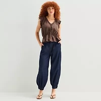 a.n.a Womens Split Tie Neck Sleeveless Peplum Top