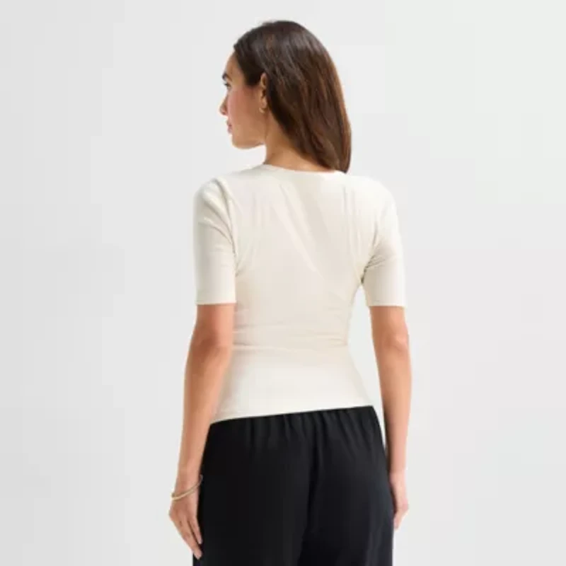 a.n.a Womens Split Tie Neck Short Sleeve T-Shirt