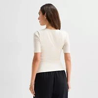 a.n.a Womens Split Tie Neck Short Sleeve T-Shirt