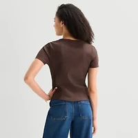 a.n.a Womens V Neck Short Sleeve Button Cardigan