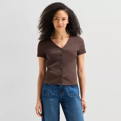 a.n.a Womens V Neck Short Sleeve Button Cardigan