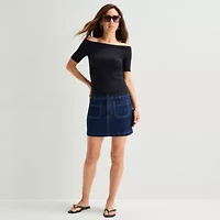 a.n.a Ribbed Off The Shoulder Womens Straight Neck Short Sleeve Blouse