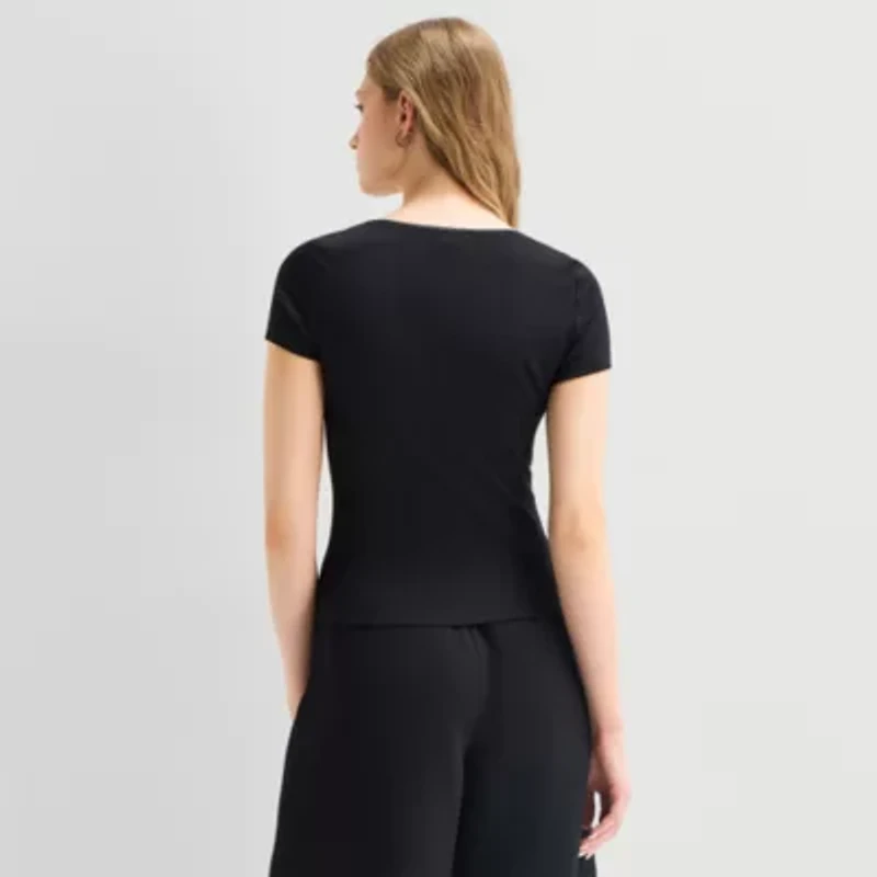 a.n.a Pointelle Womens Sweetheart Neck Short Sleeve T-Shirt