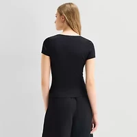 a.n.a Pointelle Womens Sweetheart Neck Short Sleeve T-Shirt