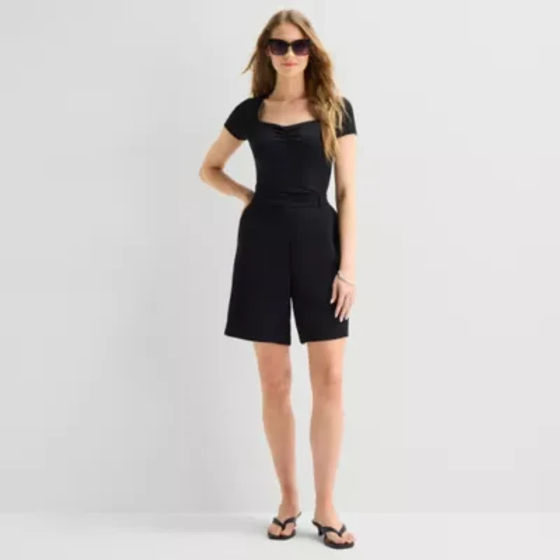 a.n.a Pointelle Womens Sweetheart Neck Short Sleeve T-Shirt