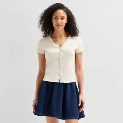 a.n.a Womens V Neck Short Sleeve Button Cardigan