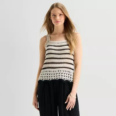 a.n.a Womens Square Neck Sleeveless Striped Pullover Sweater