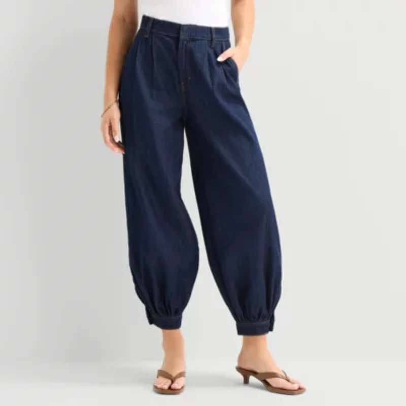 a.n.a Womens High Rise Denim Pleated Balloon Trouser