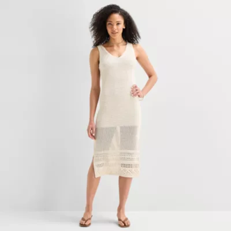 a.n.a Womens Midi V Neck Sleeveless Maxi Dress
