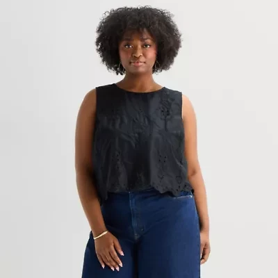 a.n.a Womens Plus Round Neck Sleeveless Blouse