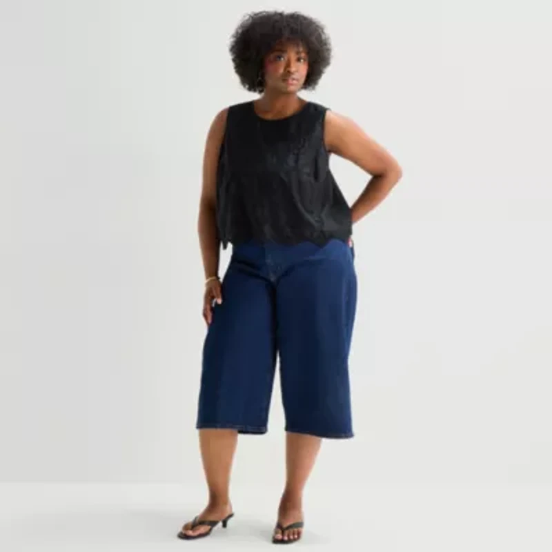 a.n.a Womens Plus Round Neck Sleeveless Blouse