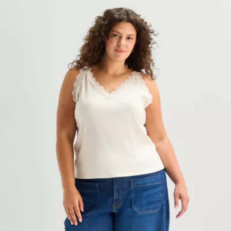 a.n.a Womens Plus V Neck Sleeveless Tank Top