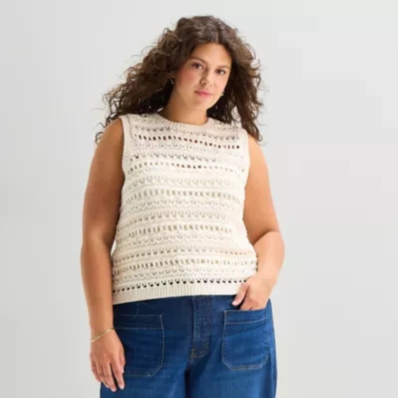 a.n.a Plus Womens Crew Neck Sleeveless Pullover Sweater