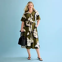 Worthington Womens Short Sleeve Tie Belt Shirt Dress