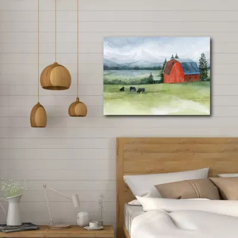 Courtside Market Red Barn In Prairie Canvas Art