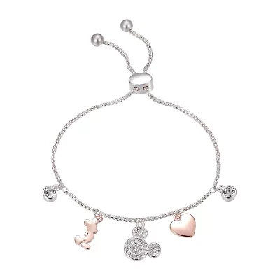 Disney Classics Womens Crystal Heart Mickey Mouse Bolo Bracelet
