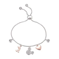 Disney Classics Womens Crystal Heart Mickey Mouse Bolo Bracelet