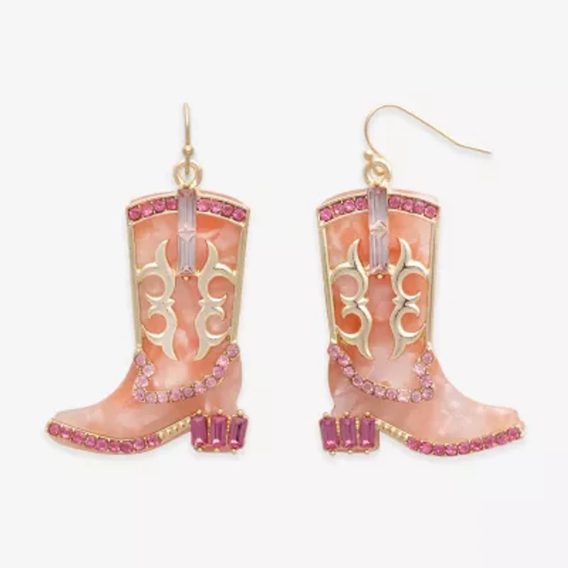 Bijoux Bar Gold Tone Boot Womens Glass Drop Earrings