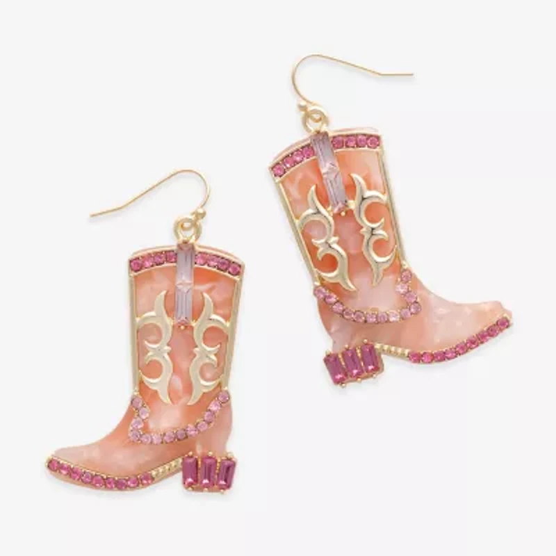 Bijoux Bar Gold Tone Boot Womens Glass Drop Earrings