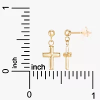 Girls 14K Gold Cross Drop Earrings