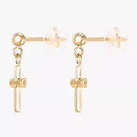Girls 14K Gold Cross Drop Earrings