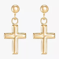Girls 14K Gold Cross Drop Earrings