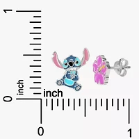 Disney Collection Sterling Silver 12.8mm Flower Lilo & Stitch Stud Earrings